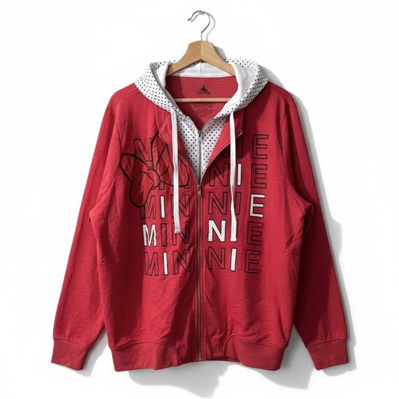 Disney Minnie Mouse Full Zip Hoodie Plus Size 1X Jacket Hooded Layered Polka Dot - Picture 1 of 6